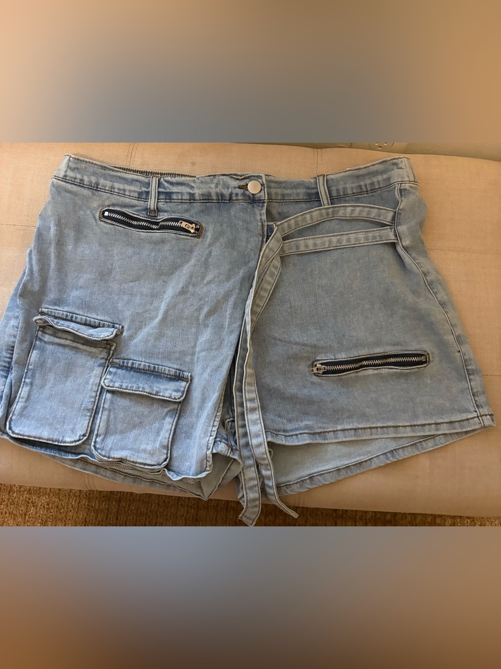 Light Blue Denim Utility Skirts with Zip Pockets